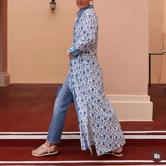 Sue Sartor Kimono Duster Blue Floral - Picture 1 of 10